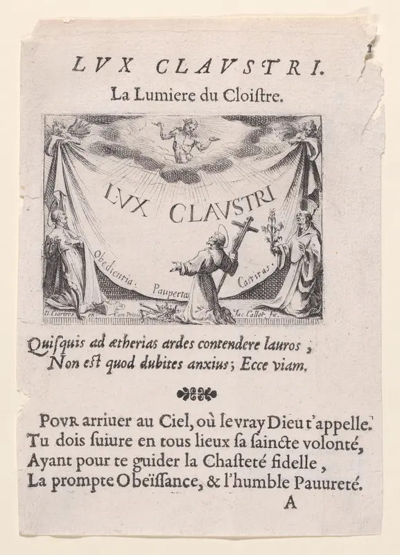 Frontispiece, plate 1 from "Lux Claustri ou La Lumière du Cloitre" (The Light of the Cloisters) Wall Art by Jacques Callot - High-Resolution Digital Print