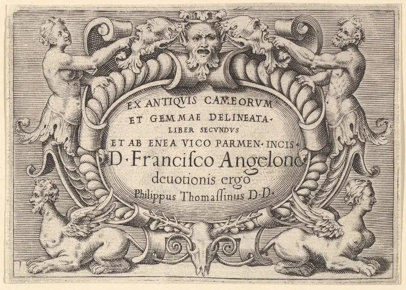 Frontispiece to "Ex Antiquis Cameorum et Gemmae Delineata/ Liber Secundus/et ab Enea Vico Parmen Incis" Wall Art by Anonymous, Italian, 16th century - High-Resolution Digital Print