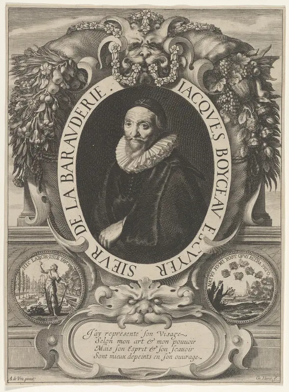 Frontispiece with a Portrait of Jacques Boyceau de la Berauderie (ca. 1560–1633) Wall Art by Grégoire Huret - High-Resolution Digital Print