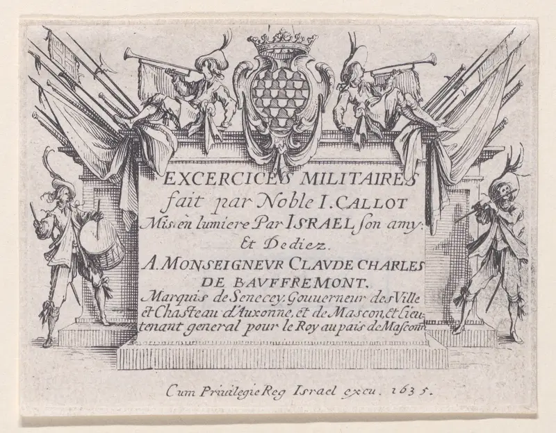Frontispiece with Dedication to Mr. Claude Charles De Baufremont, Marquis de Senecey, from "Les Exercices Militaires" (The Military Exercises) Wall Art by Jacques Callot - High-Resolution Digital Print
