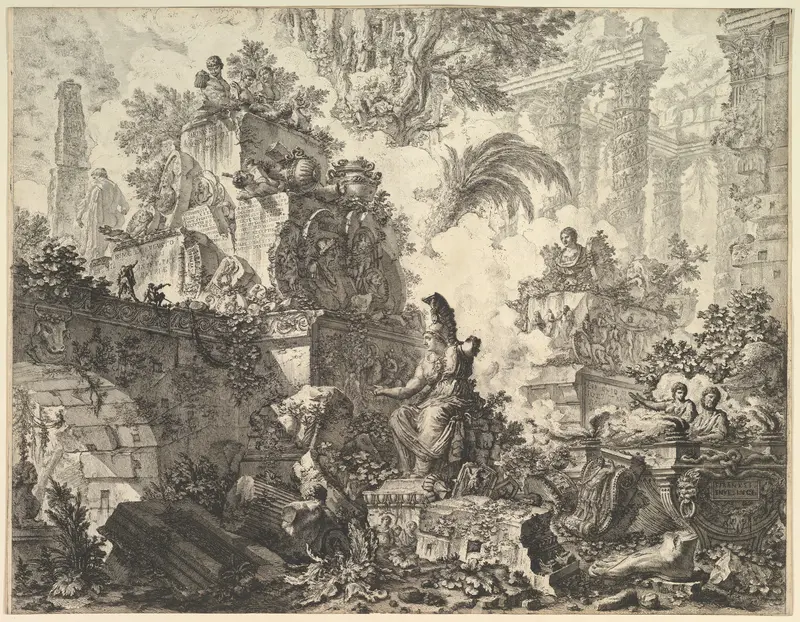 Frontispiece, with Statue of Minerva, from "Vedute di Roma"