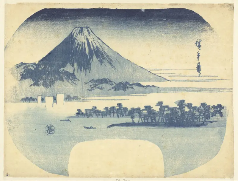Fuji en het pijnboombos te Mio Wall Art by Unknown - High-Resolution Digital Print