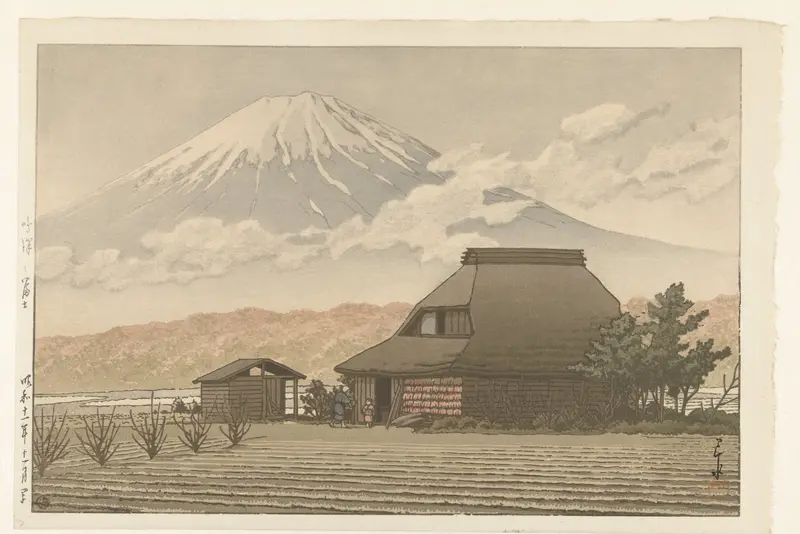 Fuji vanaf het dorp Narusawa Wall Art by Unknown - High-Resolution Digital Print