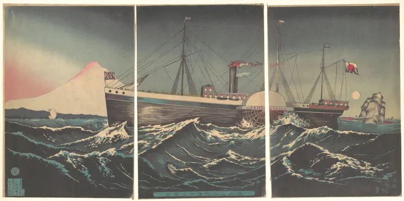 Fuji with Boat at Miho in Sunshu (Shizuoka) Wall Art by Kobayashi Kiyochika - High-Resolution Digital Print