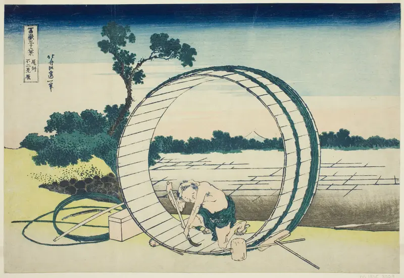 Fujimigahara in Owari Province (Bishu Fujimigahara), from the series "Thirty-six views of Mount Fuji (Fugaku sanjurokkei)"