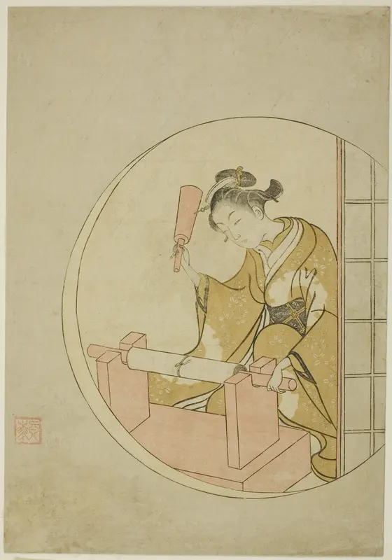 Fulling Cloth Wall Art by Suzuki Harunobu - High-Resolution Digital Print