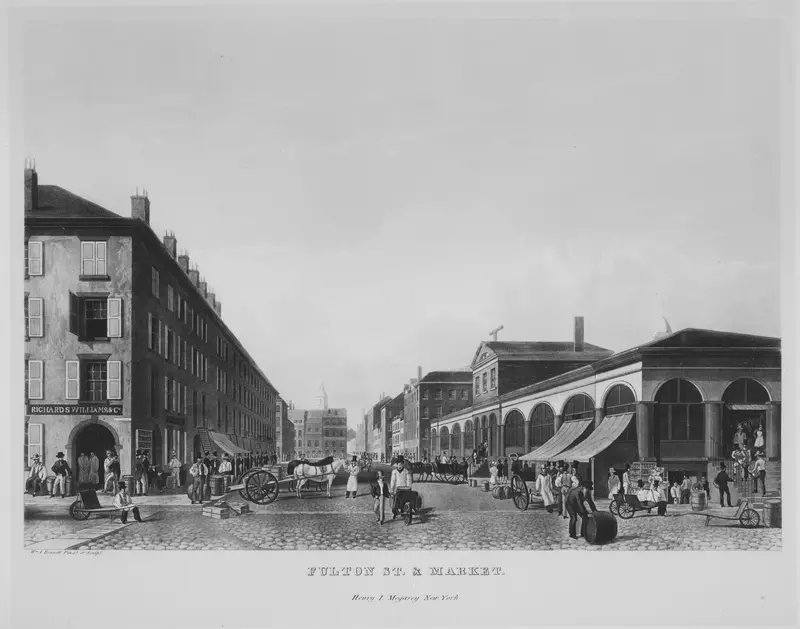 Fulton Street & Market, New York (The Bennett View of Fulton Street) Wall Art by William James Bennett - High-Resolution Digital Print