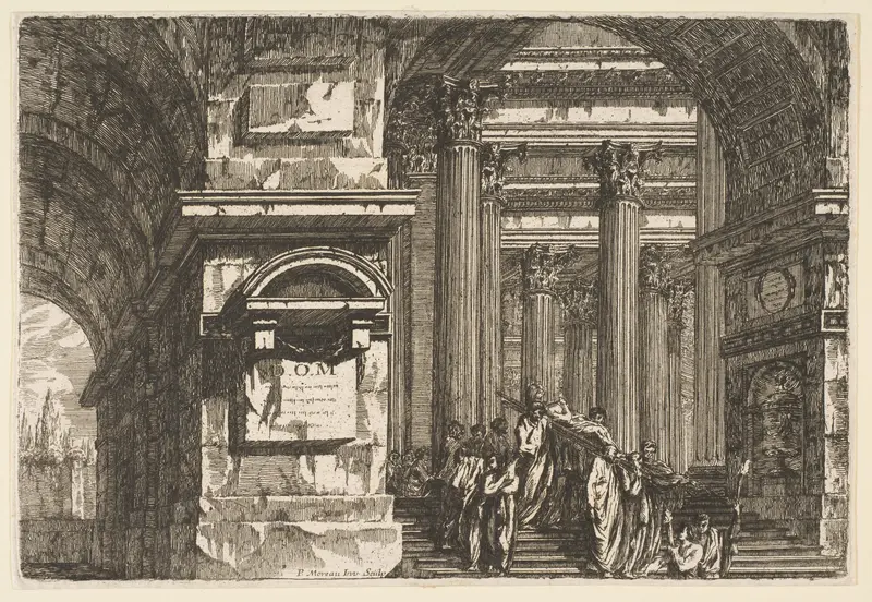 Funerary Scene in a Temple Wall Art by Pierre Moreau - High-Resolution Digital Print