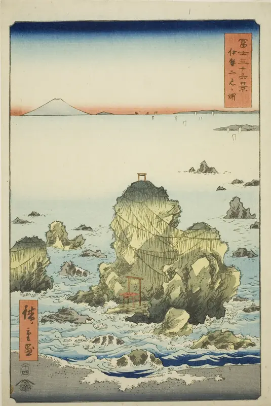 Futami Bay in Ise Province (Ise Futamigaura), from the series "Thirty-six Views of Mount Fuji (Fuji sanjurokkei)"