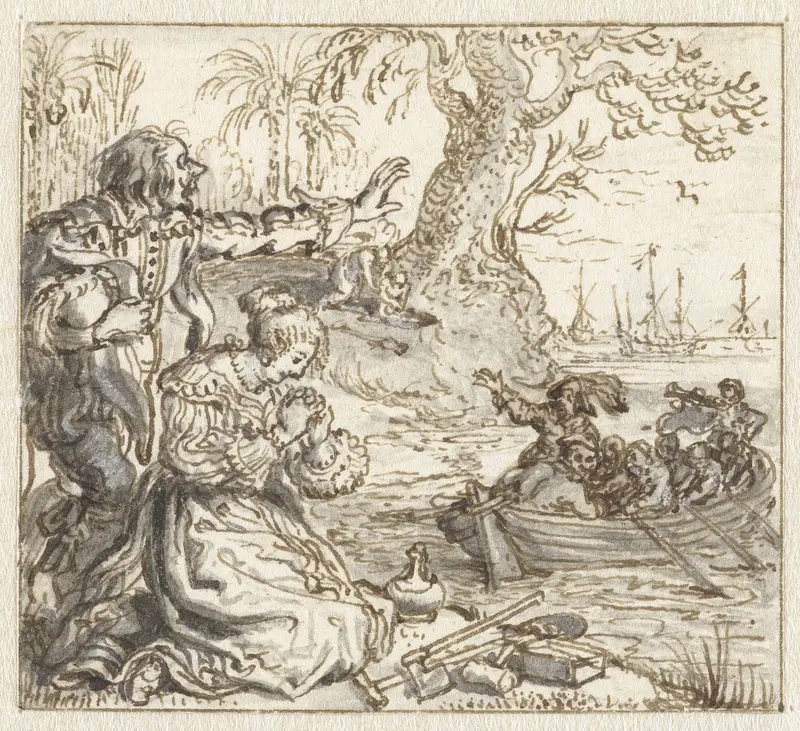 Galant and Pregnant Rosette Abandoned on a Desert Island Wall Art by Adriaen Pietersz van de Venne - High-Resolution Digital Print