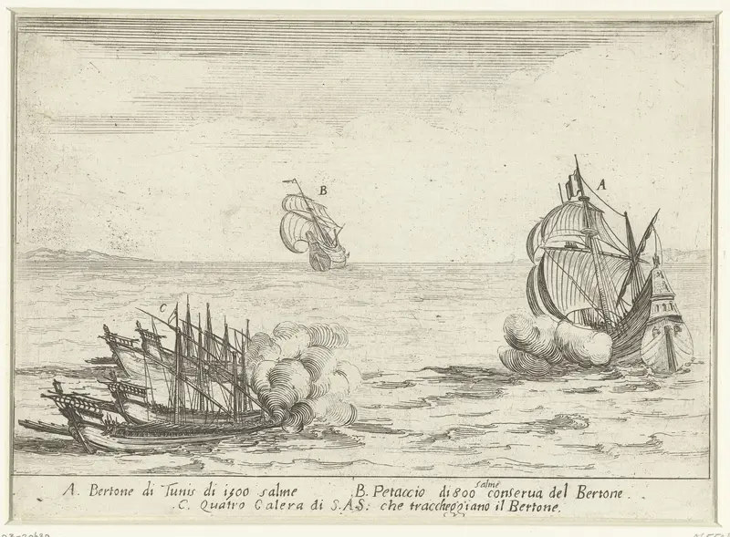 Galeien van Cosimo II de' Medici vallen een Turkse bertone aan Wall Art by Jacques Callot - High-Resolution Digital Print
