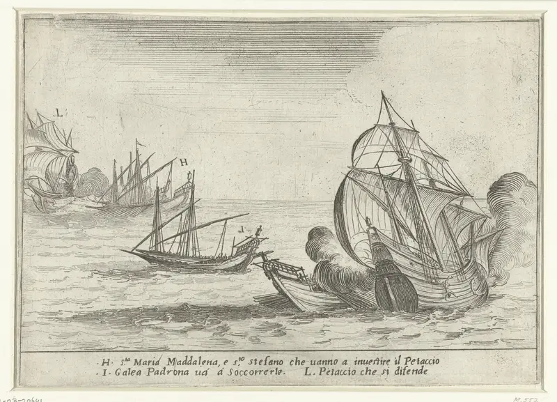 Galeien van Cosimo II de' Medici vallen een Turkse petache aan Wall Art by Jacques Callot - High-Resolution Digital Print