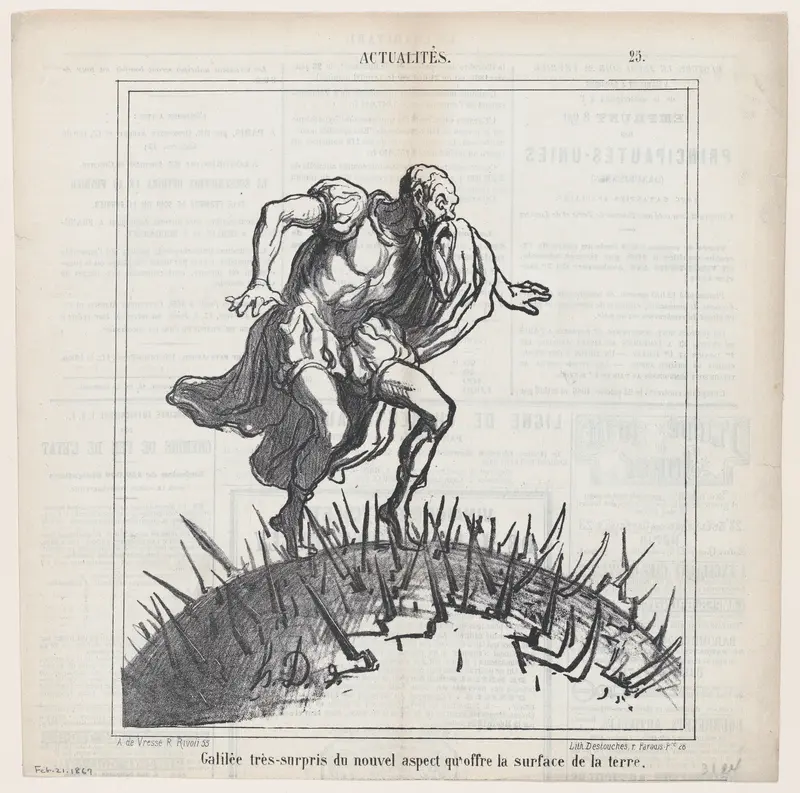 Galileo, astonished by changes in the face of the earth, from "News of the Day"