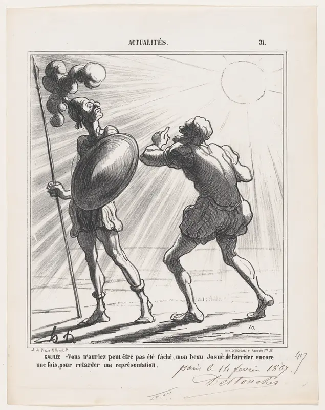 Galileo: You wouldn't be annoyed, my good Joshua, to stop the sun once again for the sake of my show, from 'News of the day,' published in Le Charivari, February 22, 1867 Wall Art by Honoré Daumier - High-Resolution Digital Print