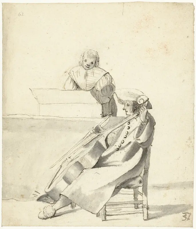 Gambaspeler en een vrouw die een clavichord bespeelt Wall Art by Harmen ter Borch - High-Resolution Digital Print