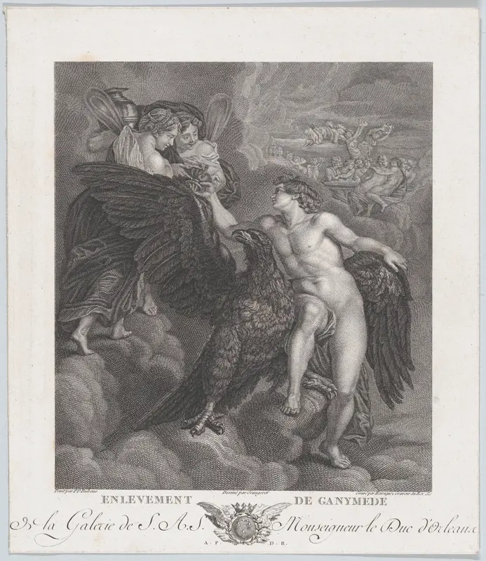 Ganymede, leaning on an eagle, receiving the cup from Hebe Wall Art by Benoît Louis Henriquez - High-Resolution Digital Print