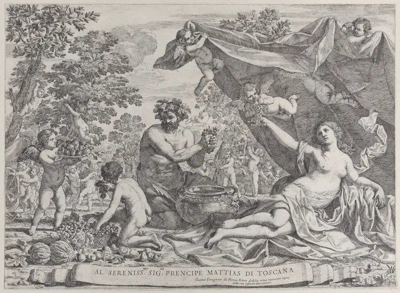 Garden of Venus with Bacchus Squeezing Grapes Wall Art by Giacinto Gimignani - High-Resolution Digital Print