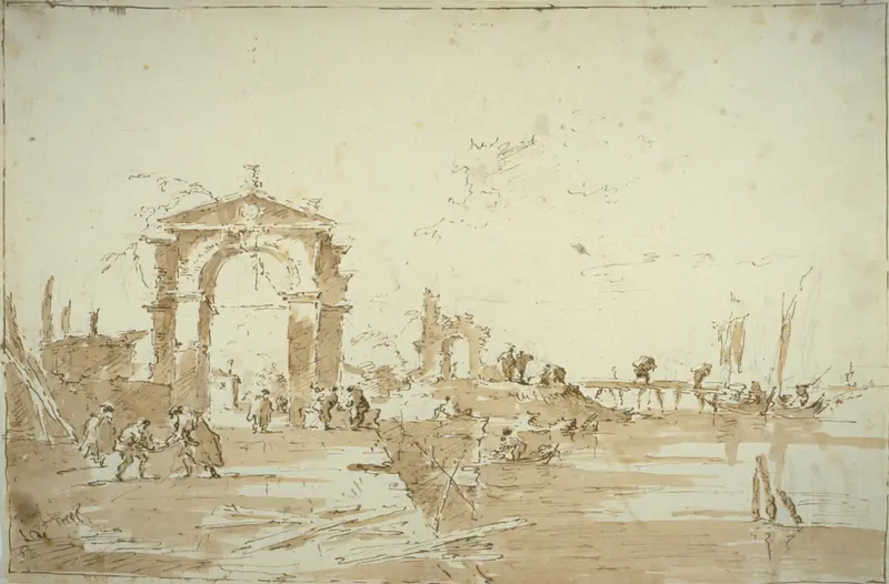 Gateway Near a Landing Bridge Wall Art by Francesco Guardi - High-Resolution Digital Print