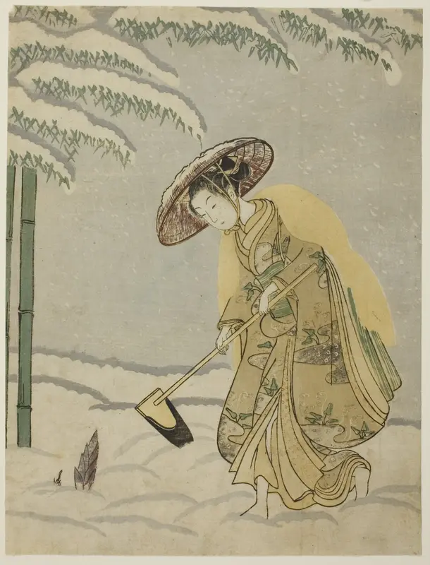 Gathering Bamboo Shoots Wall Art by Suzuki Harunobu - High-Resolution Digital Print