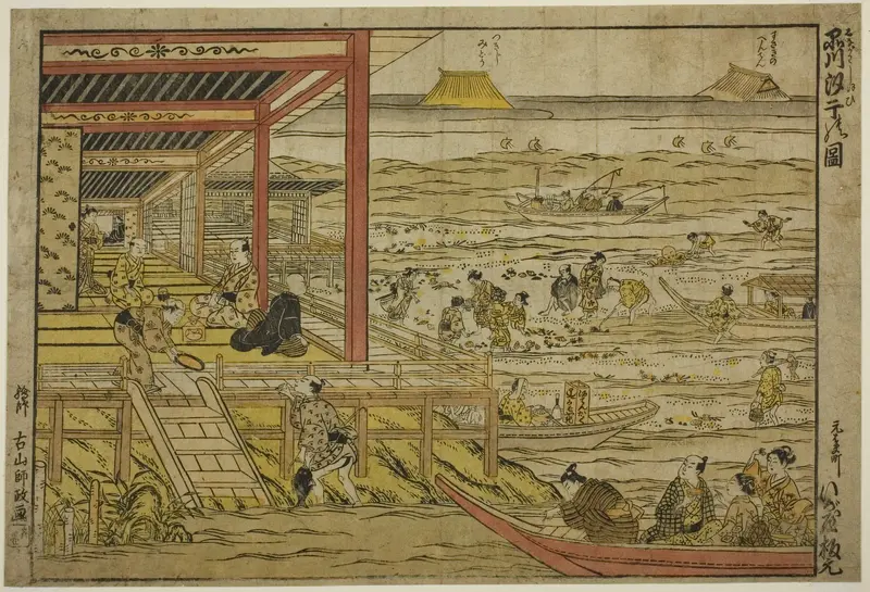 Gathering Shellfish at Low Tide at Shinagawa (Shinagawa shiohigari no zu)