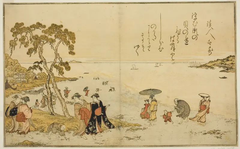 Gathering Shells at Low Tide, from the illustrated book "Gifts from the Ebb Tide (Shiohi no tsuto)"