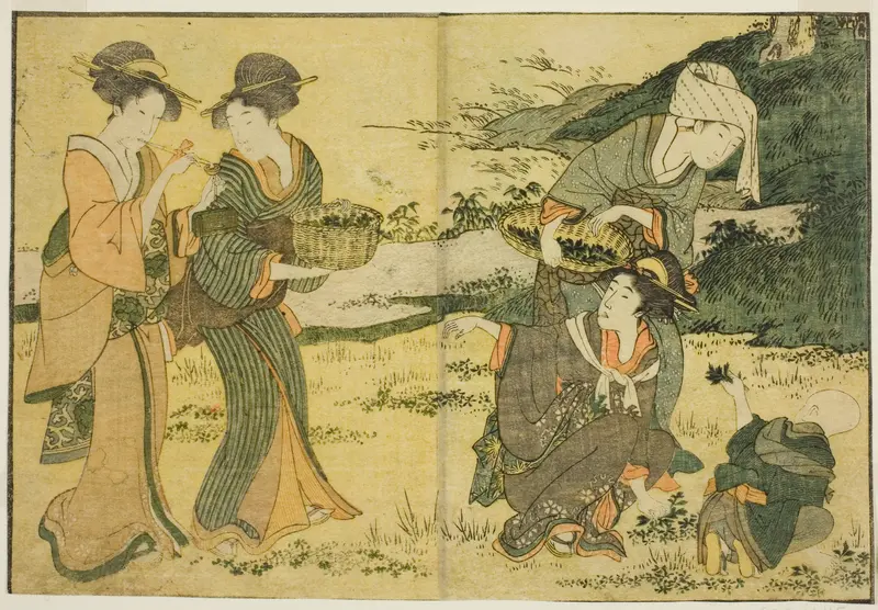 Gathering Spring Herbs, from the illustrated book "Picture Book: Flowers of the Four Seasons (Ehon shiki no hana)," vol. 1