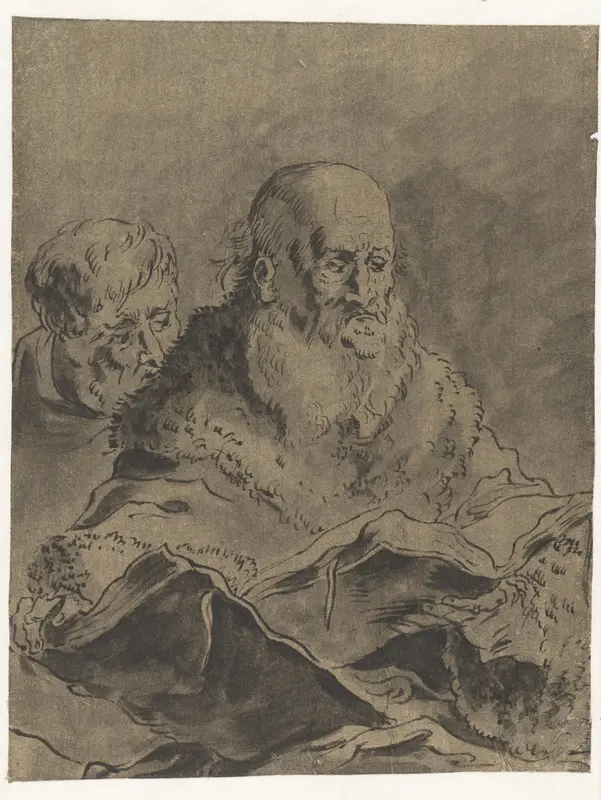 Gebaarde man in bontmantel met twee opengeslagen boeken Wall Art by Leonaert Bramer - High-Resolution Digital Print