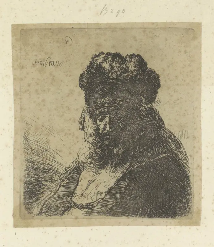 Gebaarde oude man met hoge bontmuts en gesloten ogen Wall Art by Henry Louis Basan - High-Resolution Digital Print
