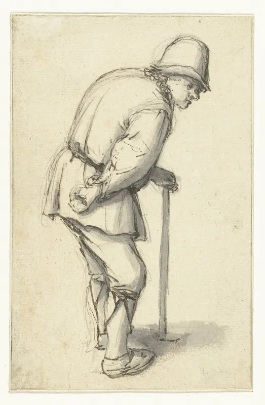 Gebogen mansfiguur met een stok in de hand Wall Art by Adriaen van Ostade - High-Resolution Digital Print
