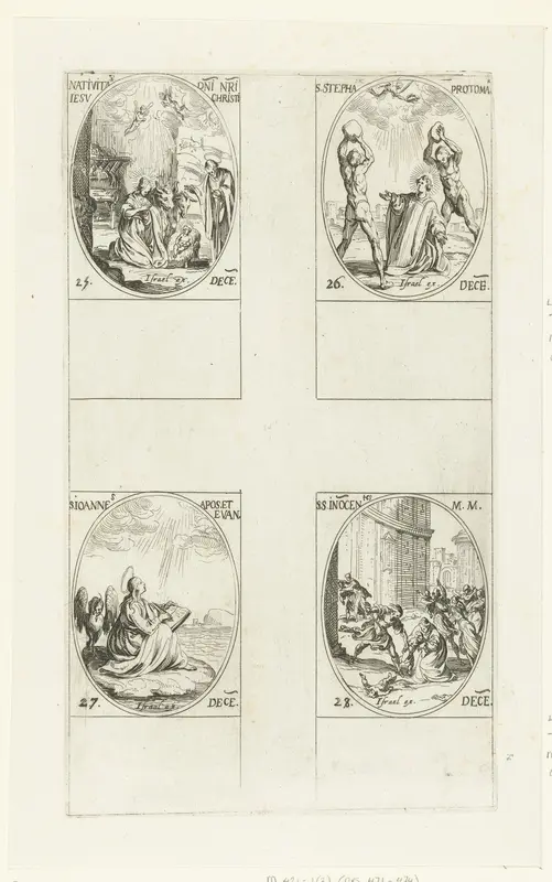 Geboorte van Christus, Heilige Stefanus, Heilige Johannes de Evangelist, Kindermoord te Bethlehem (Onnozele Kinderen) (25-28 december) Wall Art by Jacques Callot - High-Resolution Digital Print