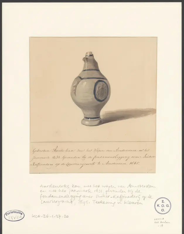 Gebroken Aarde-kan met het wapen van Amsterdam en het jaarmerk 1631. Gevonden (...) 1845. Wall Art by anonymous - High-Resolution Digital Print