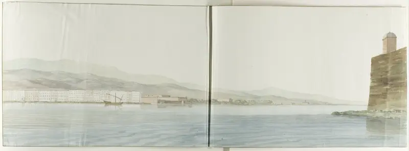 Gedeelte van de kade van Messina, gezien vanaf uiterste punt van kasteel San Salvatore Wall Art by Louis Ducros - High-Resolution Digital Print