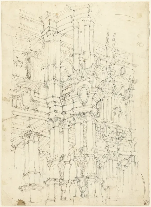 Gedeelte van een rijk gedecoreerd interieur met colonnades Wall Art by Giuseppe Galli Bibiena - High-Resolution Digital Print