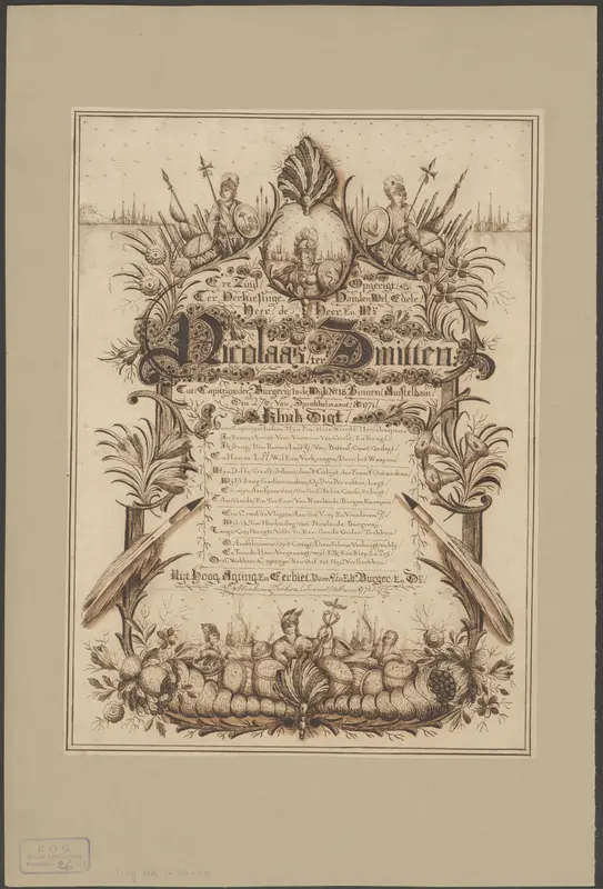 Gedicht met omlijsting naar aanleiding van de verkiezing van Nicolaas ter Smitten tot kapitein van burgerwijk XVIII te Amsterdam Wall Art by Unknown - High-Resolution Digital Print