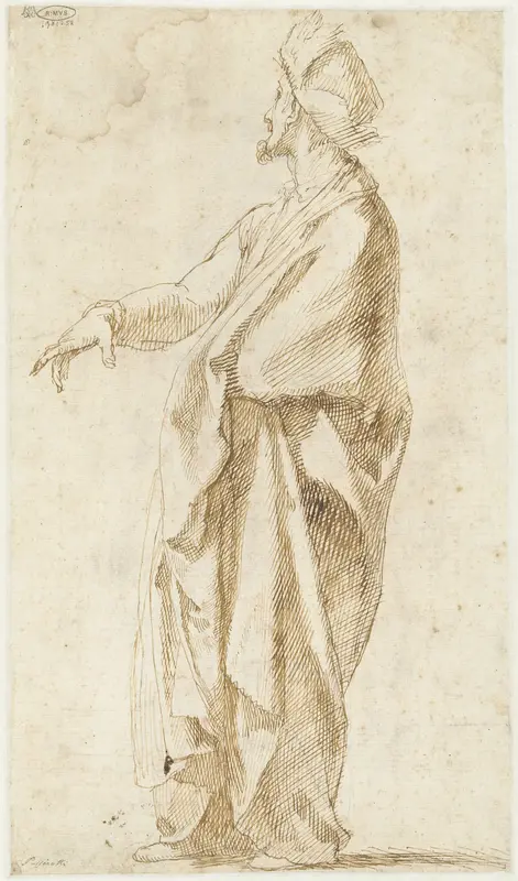 Gedrapeerd model, met een hand vooruitgestoken Wall Art by Bartolomeo Passarotti - High-Resolution Digital Print