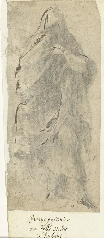Gedrapeerde figuur, vrijwel frontaal gezien Wall Art by Unknown - High-Resolution Digital Print