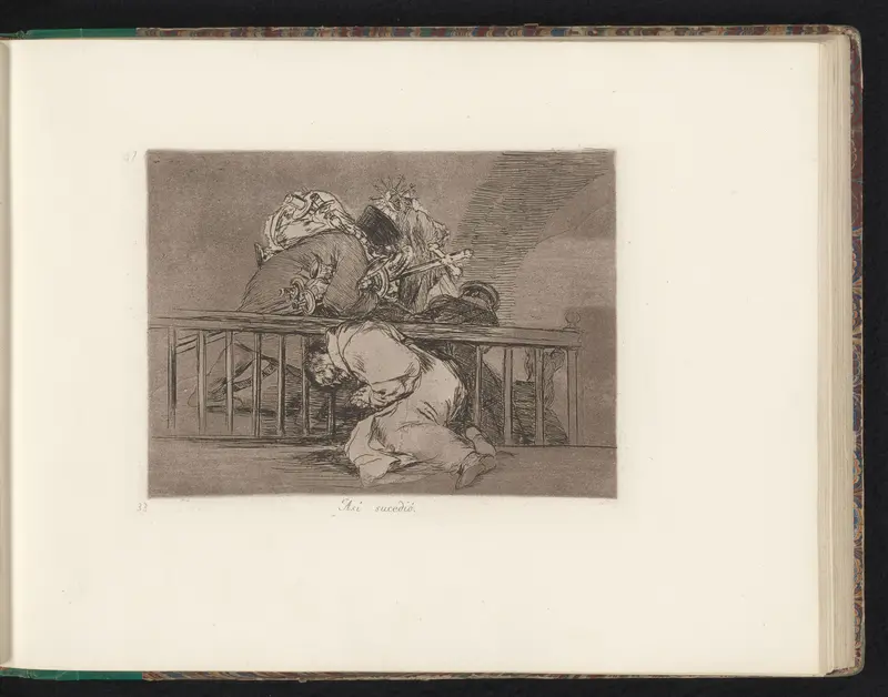 Geestelijke knielt bij een balustrade terwijl soldaten de kerkschatten roven Wall Art by Francisco de Goya - High-Resolution Digital Print