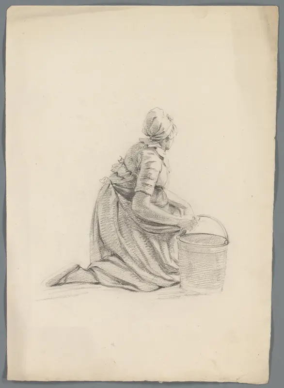 Gehurkte vrouw met een emmer Wall Art by anonymous - High-Resolution Digital Print