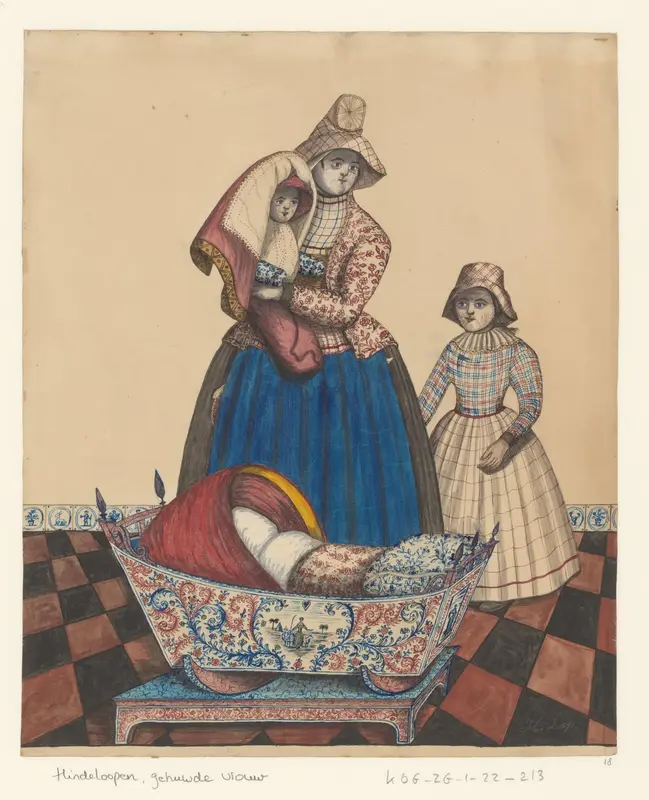 Gehuwde vrouw met twee kinderen, van Hindeloopen Wall Art by Unknown - High-Resolution Digital Print