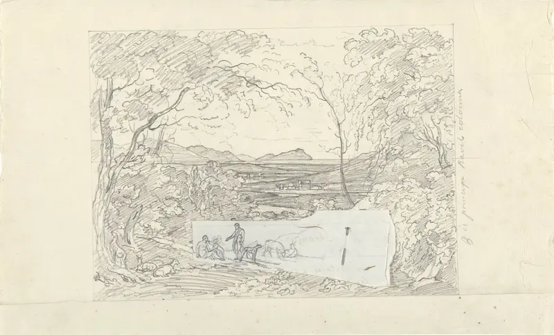 Geïdealiseerd landschap in de Campagna met twee figuren met drie geiten Wall Art by Abraham Teerlink - High-Resolution Digital Print
