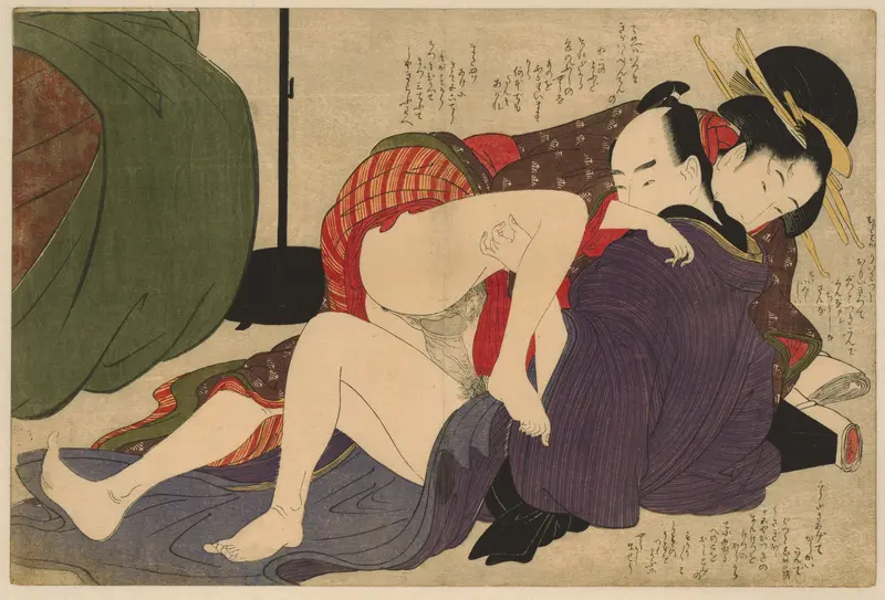 Geisha en haar geliefde Wall Art by Kitagawa Utamaro - High-Resolution Digital Print