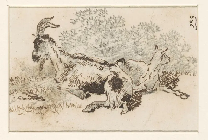 Geit en jong in een landschap Wall Art by David Alphonse de Sandoz-Rollin - High-Resolution Digital Print