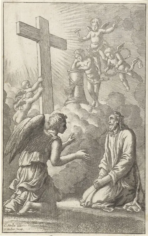Geknielde Christus omringd door engelen met de passiewerktuigen Wall Art by Unknown - High-Resolution Digital Print