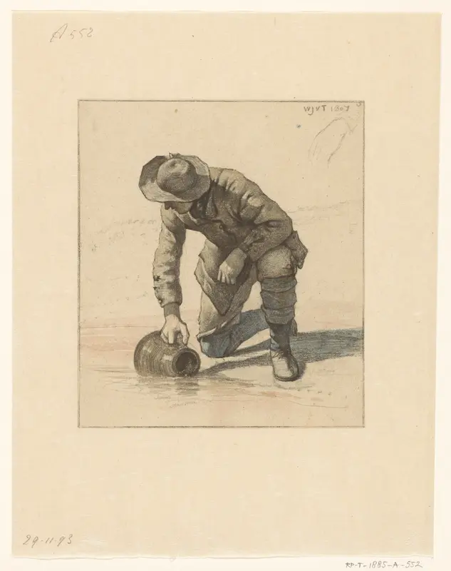 Geknielde man schept water met een kan Wall Art by Wouter Johannes van Troostwijk - High-Resolution Digital Print