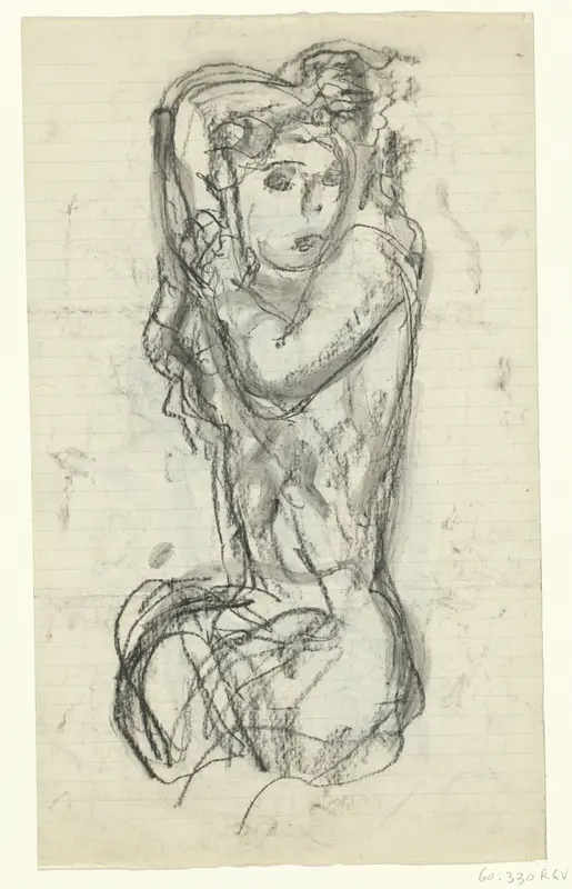 Geknielde naakte vrouw met haar handen in het haar Wall Art by Leo Gestel - High-Resolution Digital Print