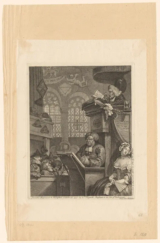 Gemeente in een kerk slaapt terwijl het Evangelie wordt voorgelezen Wall Art by Unknown - High-Resolution Digital Print