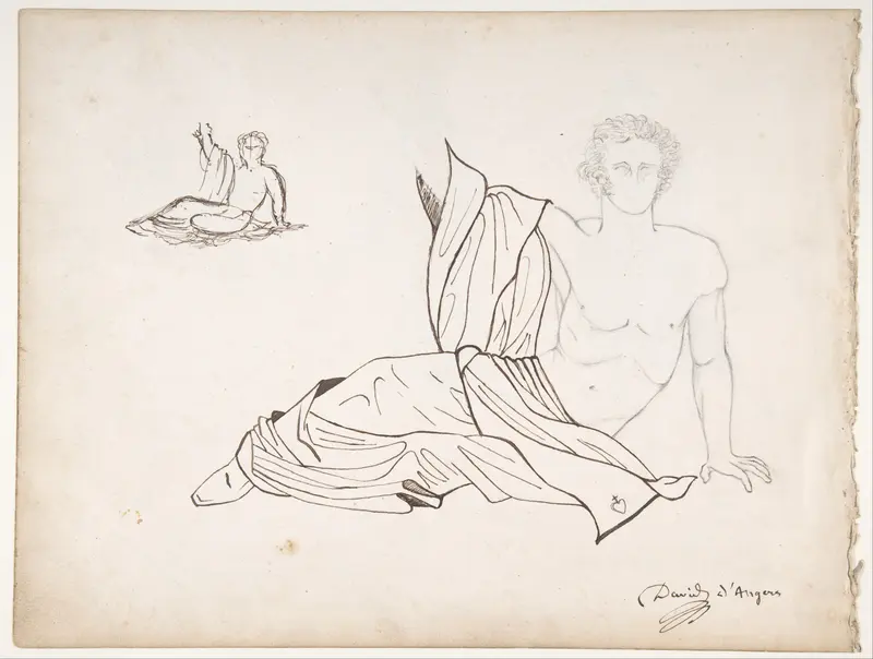 General Bonchamp Shown in a Pose Designed for His Tomb (recto); Three Figures after Poussin (verso) Wall Art by Pierre Jean David d'Angers - High-Resolution Digital Print