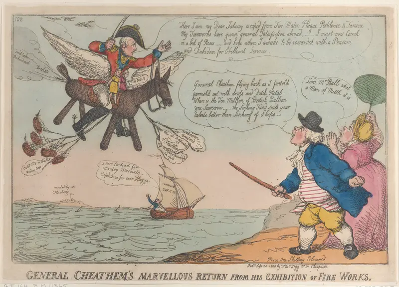General Cheathem's Marvellous Return from His Exhibition of Fire Works Wall Art by Thomas Rowlandson - High-Resolution Digital Print
