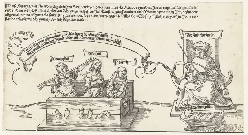Gerechtigheid, Waarheid en Vernuft geketend; de onrechtvaardige rechter en de Vredelievendheid Wall Art by Unknown - High-Resolution Digital Print
