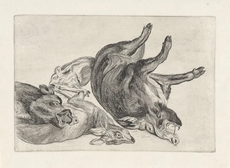 Geschoten wild: een dood hert en wilde zwijnen Wall Art by Wenceslaus Hollar - High-Resolution Digital Print